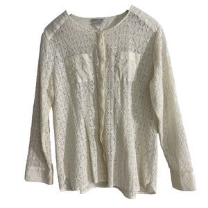 Women's Van Heusen Studio Button Lace Front - L - cottagecore feminine boho